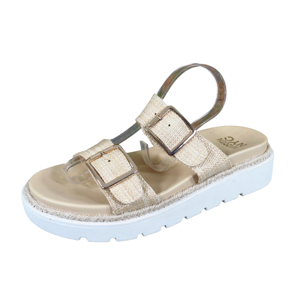 Madden NYC WMMN25AM106 Womens Platform Slide Sandals Sz 9.5 Summer Beige Fabric